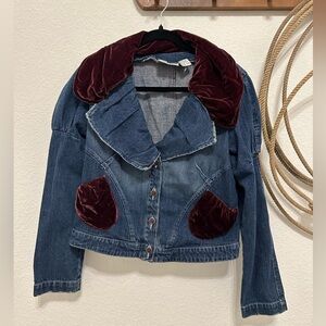 🍷 Vintage Jeanology Collection Velvet-Trimmed Denim Jacket